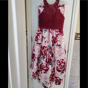 Fuschia & White With Maroon Halter Top 2-piece Floral Dress